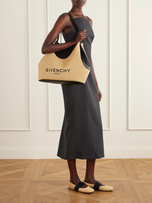 Givenchy Facet Embroidered Leather-trimmed Raffia Tote