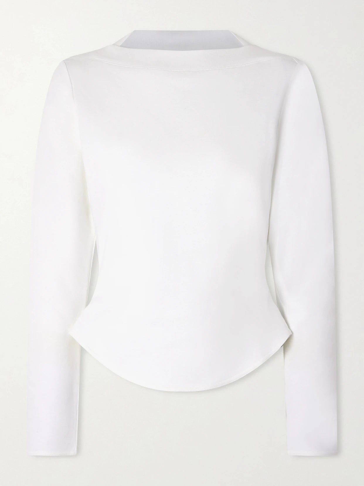 Image of a model wearing Tops. Product name - Asymmetric Cotton-blend Jersey Top in White colour by brand - Alaïa