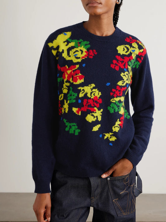 + Pringle Floral Intarsia-knit Cashmere Sweater