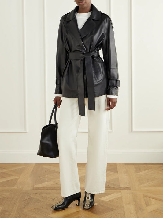 Image of Boots. Product name - Billie Stripe 55 Snake-effect Trimmed Leather Ankle Boots in Black colour by brand - Aeyde