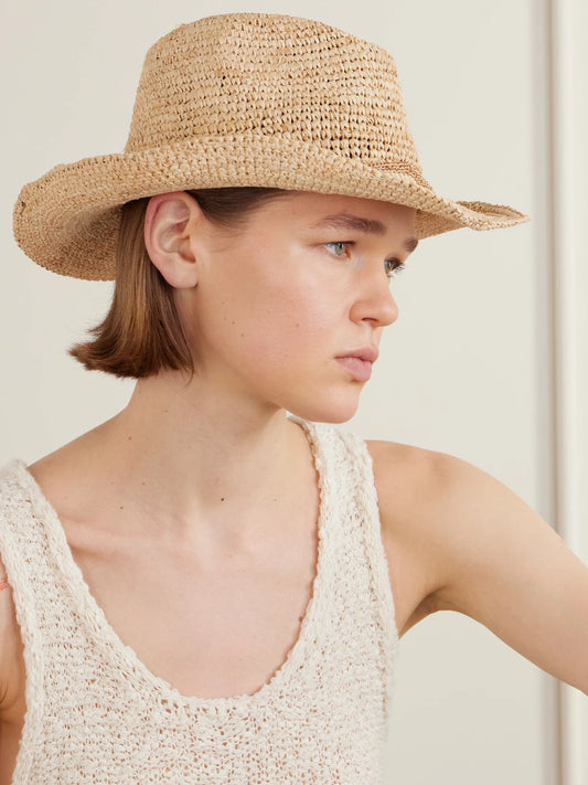 Image of Hats. Product name - Winona Raffia Hat in Camel colour by brand - Eugenia Kim