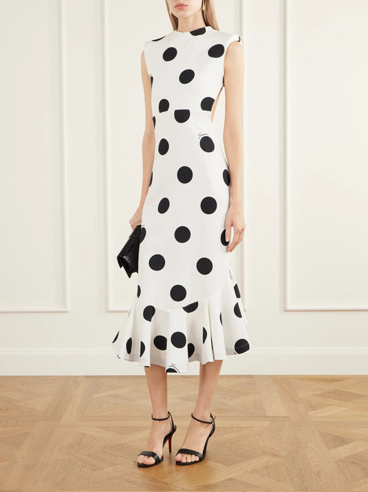 Image of Dresses. Product name - Palmier Pois Open-back Polka-dot Crepe-jersey Midi Dress in Multi colour by brand - Jacquemus