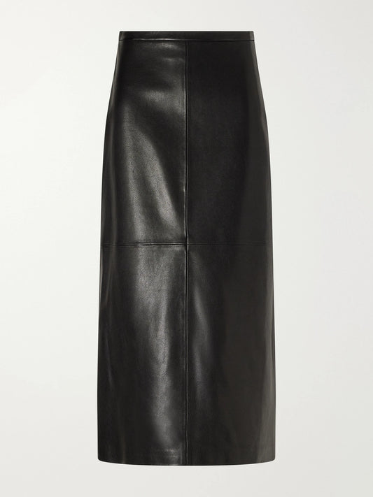 Nour Hammour Alana Paneled Leather Midi Skirt