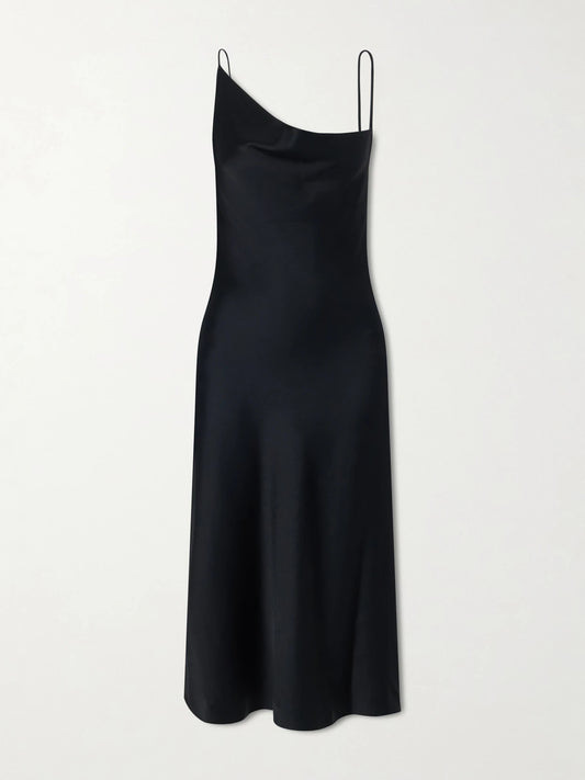 Asymmetric Satin Midi Dress