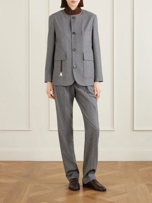 Image of Coats & Jackets. Product name - Roadster Suede-trimmed Wool And Cashmere-blend Jacket in Gray colour by brand - Loro Piana