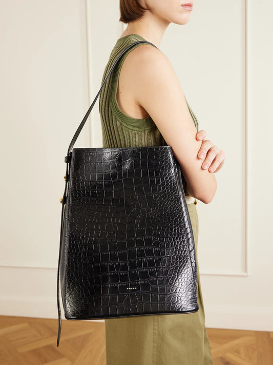 Image of Bags. Product name - Somalia Croc-effect Shoulder Bag in Black colour by brand - AMANU