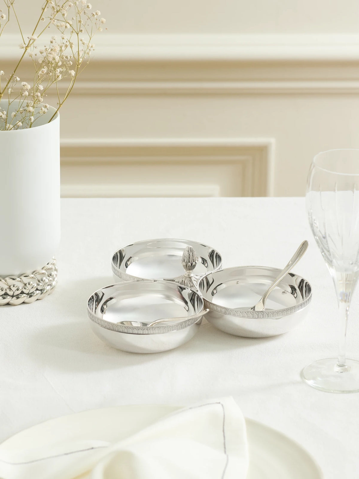 Image of Tableware. Product name - Malmaison Silver-plated Three-bowl Server in Multi colour by brand - Christofle