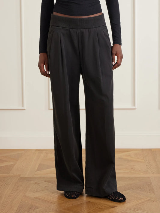 James Perse Ribbed Waist Cotton And Cashmere-blend Wide-leg Pants