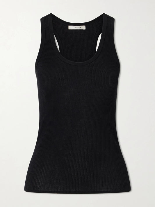 Image of a model wearing Tops. Product name - Cendrea Cotton Tank Top in Black colour by brand - The Row