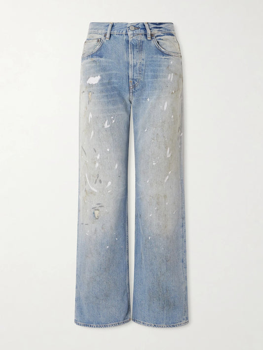 Image of Jeans. Product name - 2021 Distressed Mid-rise Straight-leg Jeans in Light denim colour by brand - Acne Studios