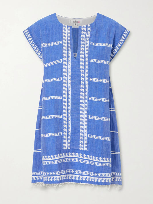 Image of Dresses. Product name - Elina Cotton-gauze Coverup in Blue colour by brand - lemlem