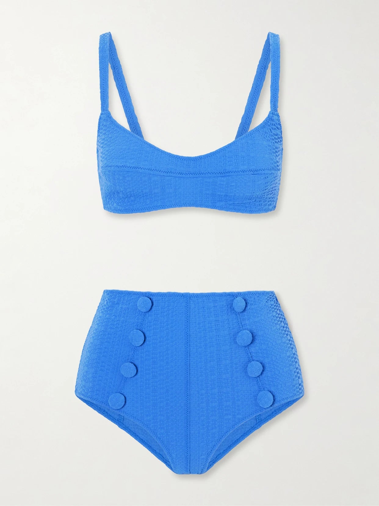 Button-embellished Seersucker Balconette Bikini