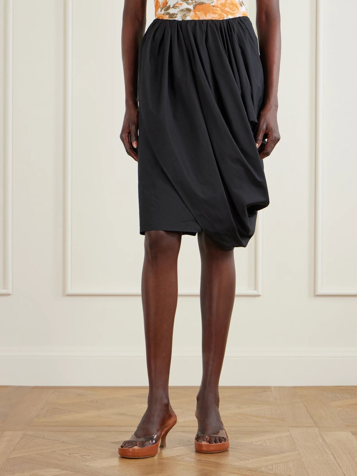 Asymmetric Draped Cotton-poplin Skirt