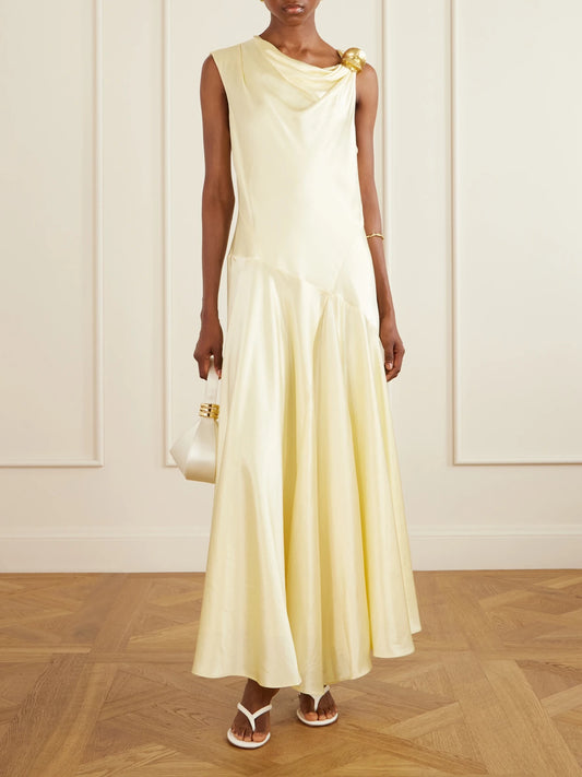 Image of Dresses. Product name - Siren Embellished Satin Maxi Dress in Yellow colour by brand - Aje