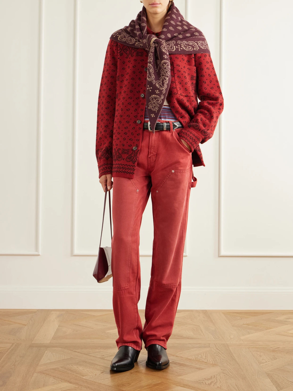 Image of Jeans. Product name - Workday Mid-rise Wide-leg Jeans in Red, Mid denim colour by brand - Guest In Residence