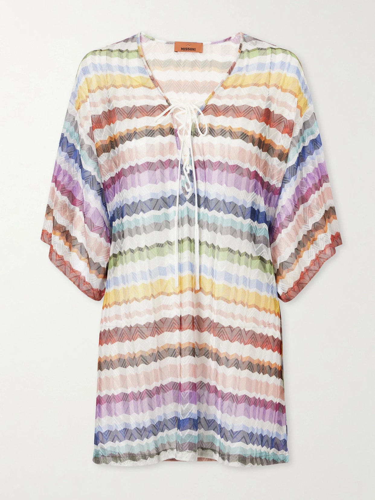 Lace-up Striped Metallic Crochet-knit Coverup
