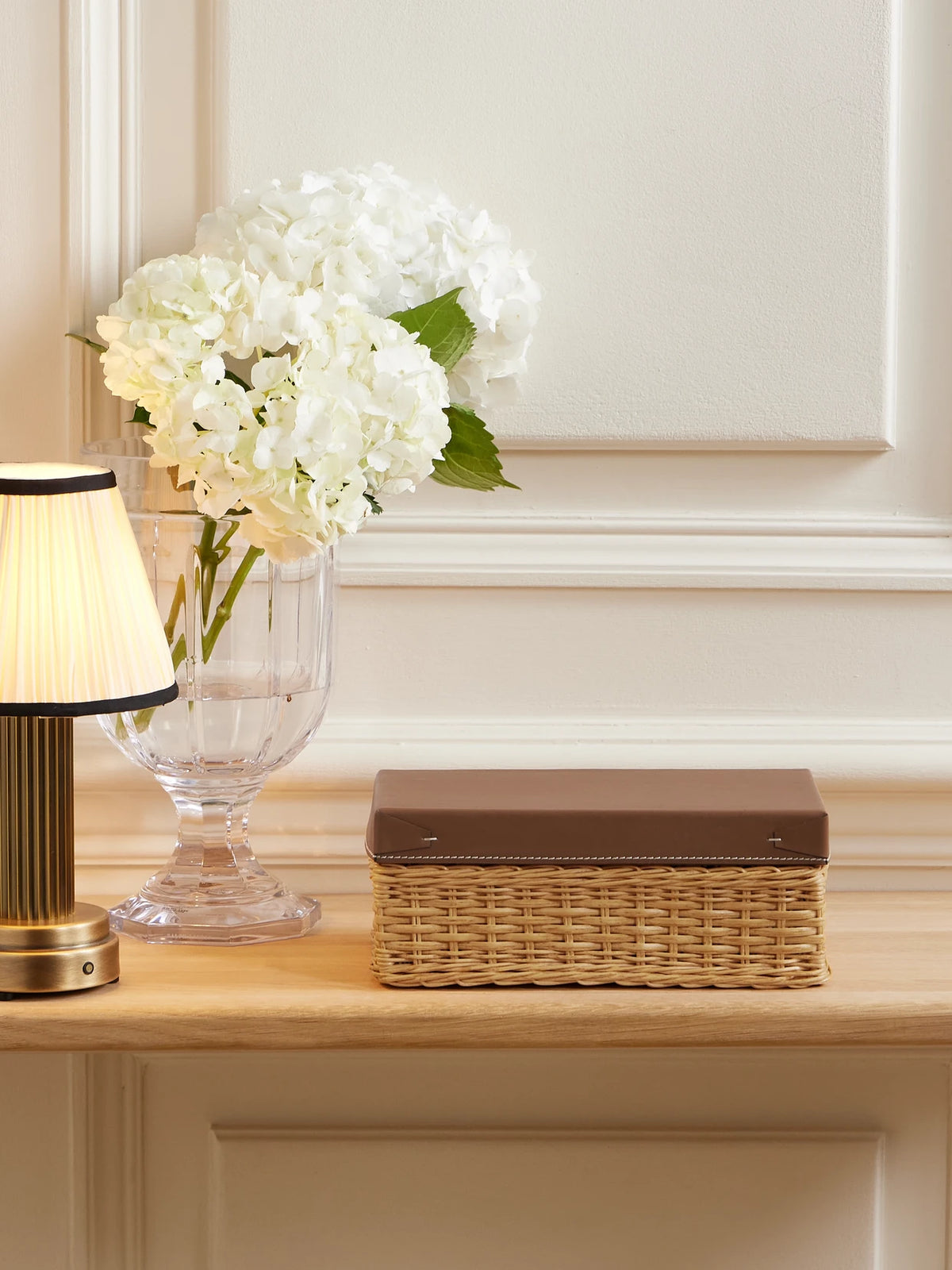 Image of Decor. Product name - Bailey Small Wicker And Embossed Leather Box in Brown colour by brand - Ralph Lauren Home