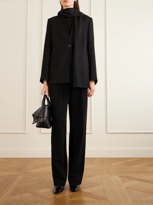 Image of Coats & Jackets. Product name - Scarf-detailed Woven Blazer in Black colour by brand - TOTEME
