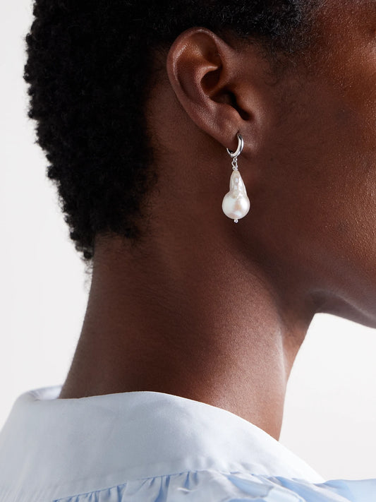 Image of Earrings. Product name - Host Silver Pearl Hoop Earrings in White colour by brand - Gohar World
