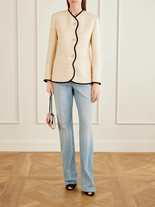 Image of Coats & Jackets. Product name - Silk And Linen-blend Canvas Jacket in Cream colour by brand - Valentino Garavani