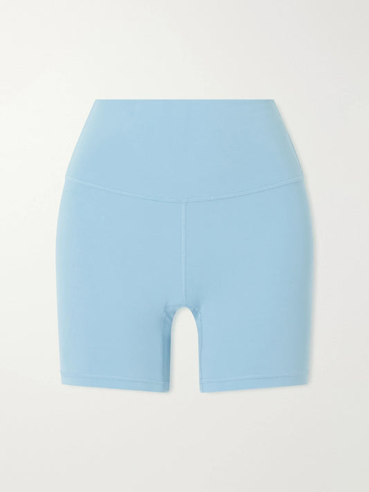 Image of a model wearing Shorts. Product name - Align High-rise Nulu Shorts - 6" in Light blue colour by brand - lululemon