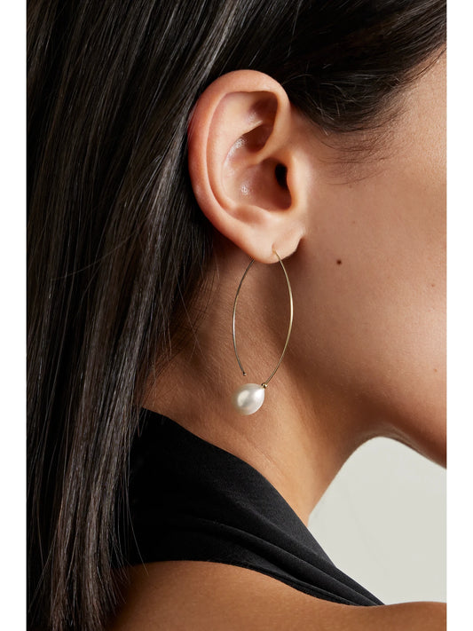 Image of Earrings. Product name - Medium 14-karat Gold Pearl Earrings in Multi colour by brand - Mizuki