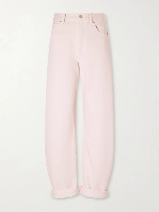 Image of Jeans. Product name - The Bubble High-rise Wide-leg Jeans in Pink colour by brand - FRAME
