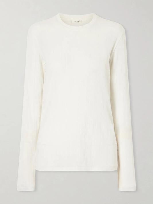 Image of a model wearing Tops. Product name - Dantea Cotton-jersey T-shirt in Ivory colour by brand - The Row