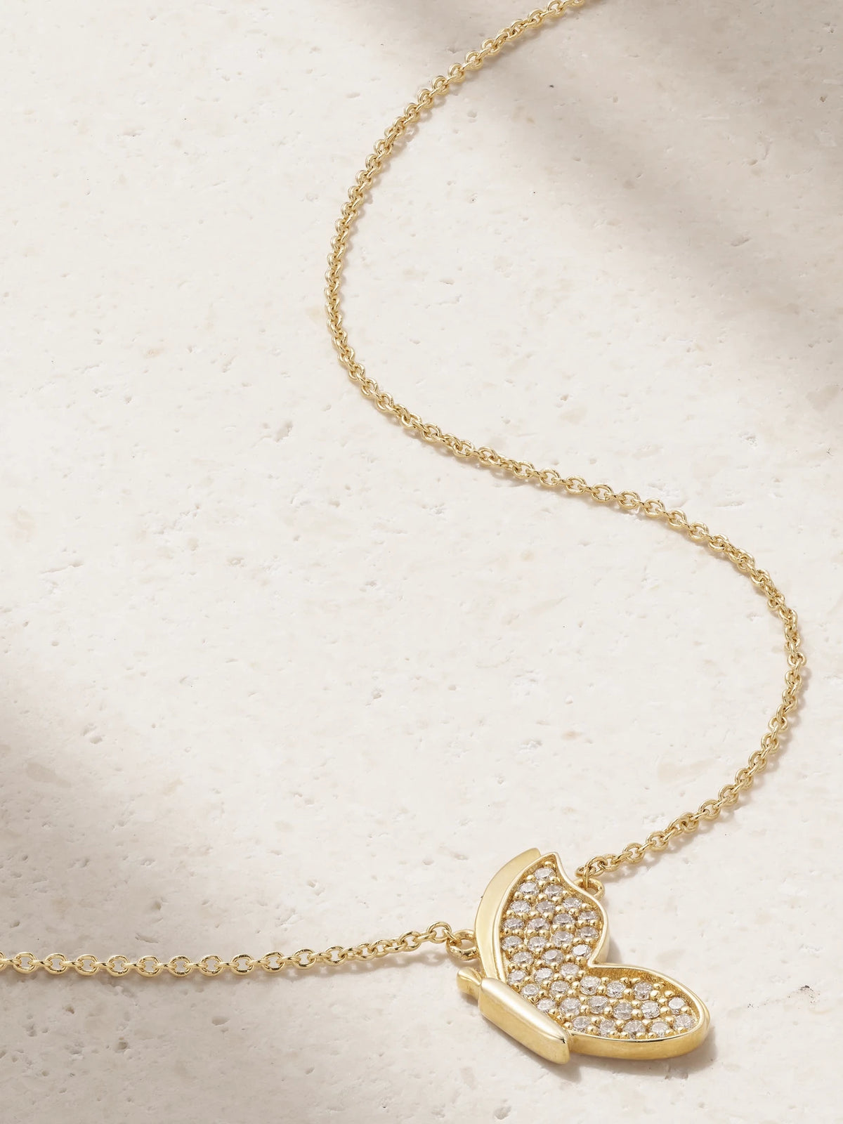 Small Flying Butterfly 14-karat Gold Diamond Necklace