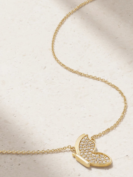 Small Flying Butterfly 14-karat Gold Diamond Necklace