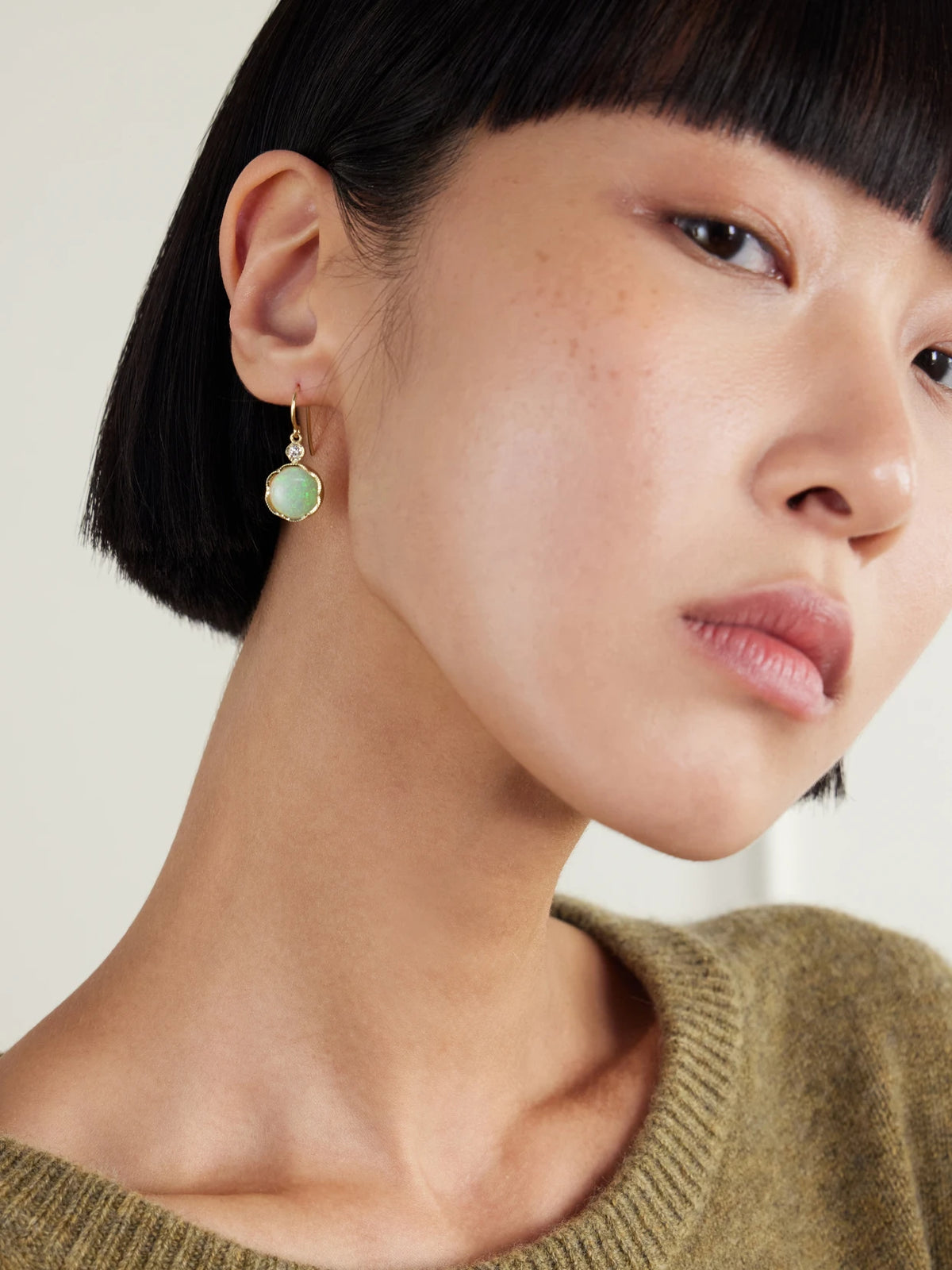 Image of Earrings. Product name - Classic 18-karat Gold Opal And Diamond Earrings in Multi colour by brand - Irene Neuwirth