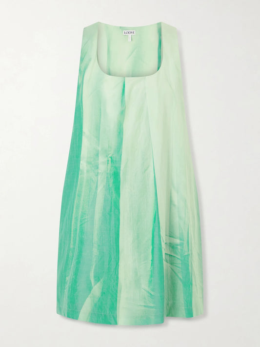 Image of Dresses. Product name - Dégradé Crinkled Cotton-blend Mini Dress in Green colour by brand - LOEWE