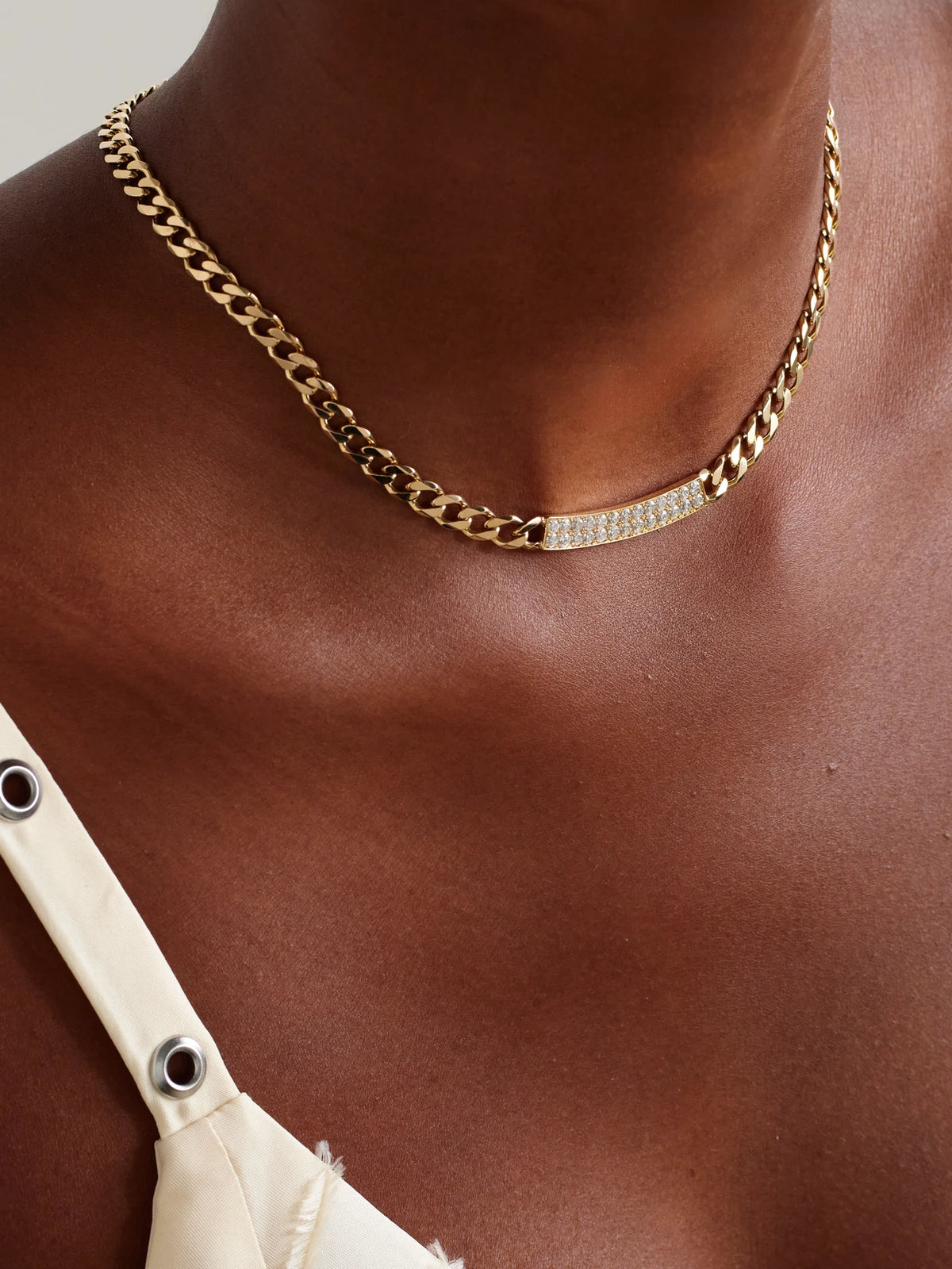 Image of Necklaces. Product name - Id Bar 14-karat Gold Diamond Necklace in Multi colour by brand - Sydney Evan