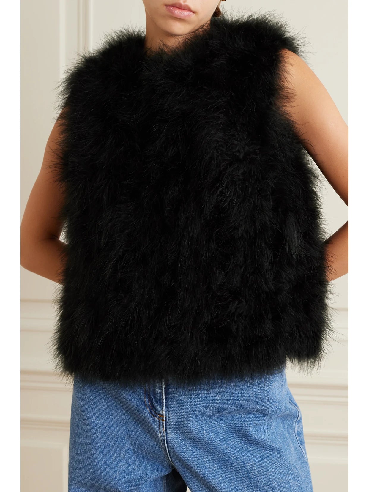 Feather-embellished Silk-satin Vest