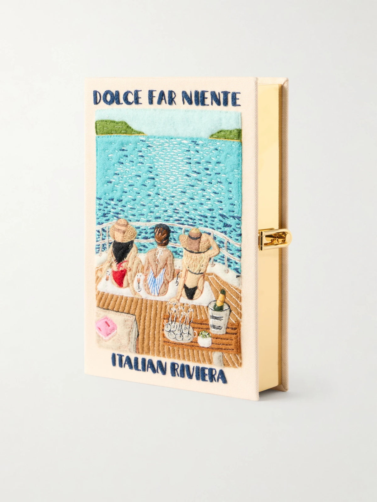 Dolce Far Niente Embroidered Appliquéd Canvas Clutch