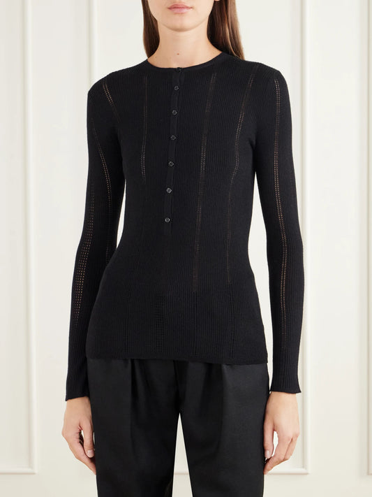 Gabriela Hearst Olea Ribbed Pointelle-knit Wool Henley Top