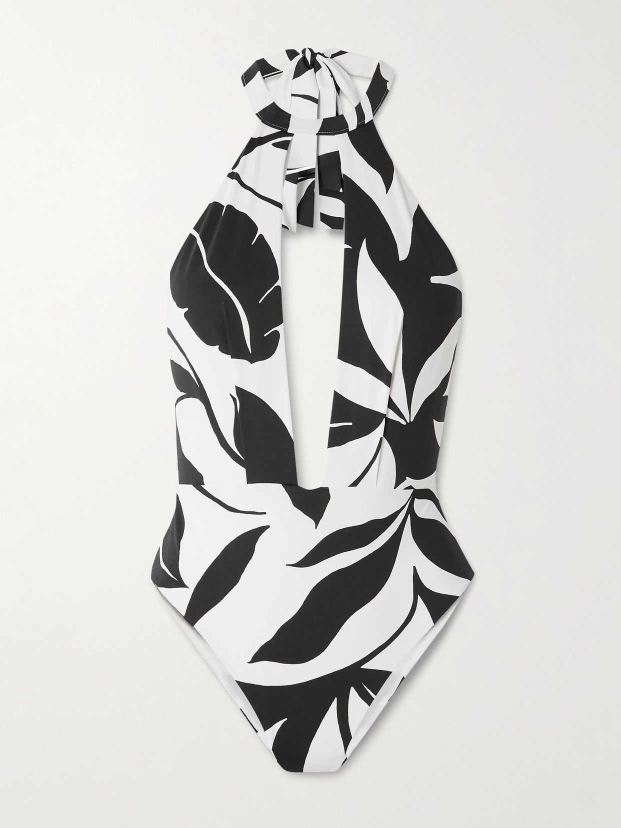 Image of Swimwear. Product name - Beachwear Printed Halterneck Swimsuit in Black colour by brand - Max Mara