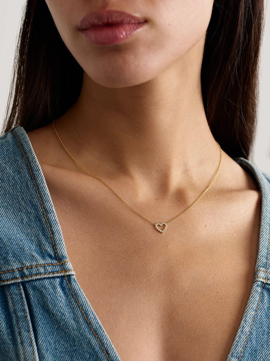 Image of Necklaces. Product name - Open Heart 18-karat Gold Diamond Necklace in Multi colour by brand - Jennifer Meyer