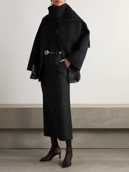 Draped Fringed Wool-blend Jacket