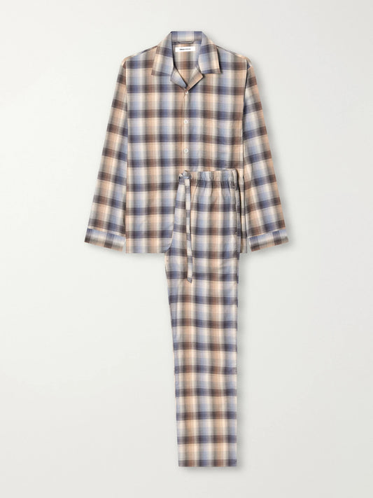 TEKLA + Auralee Drawstring Checked Organic Cotton-twill Flannel Pajama Set