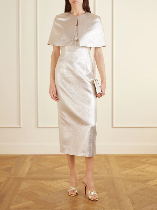 Image of Coats & Jackets. Product name - Domie Cloqué Metallic Cape in Multi colour by brand - Emilia Wickstead
