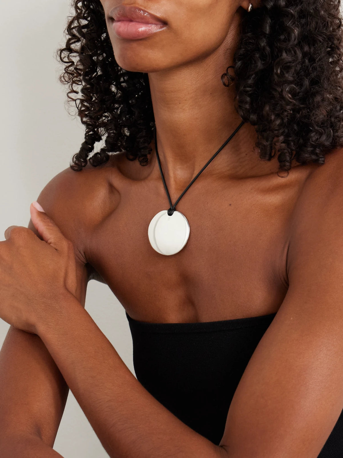 Image of Necklaces. Product name - Medium Full Moon Cord And Silver Necklace in Multi colour by brand - Sophie Buhai