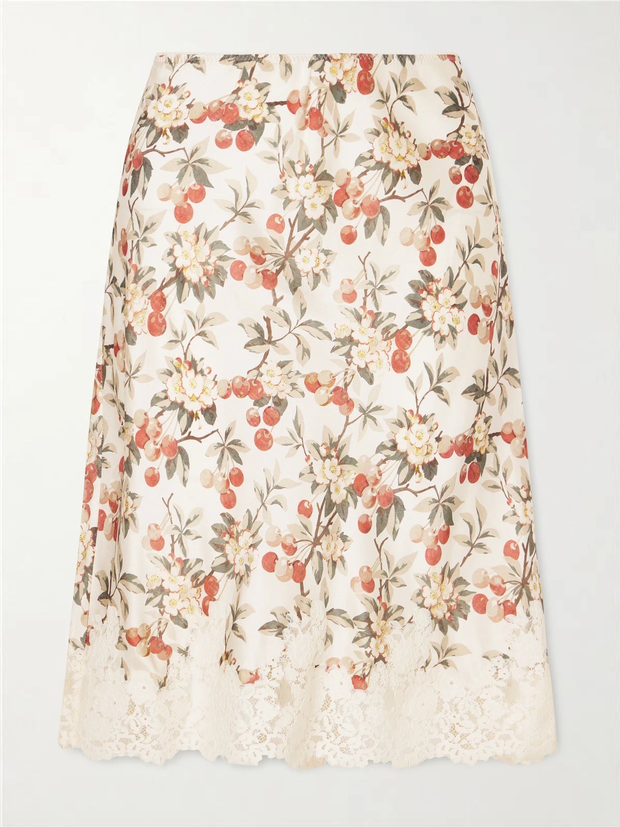 Elowette Lace-trimmed Floral-print Silk-satin Midi Skirt