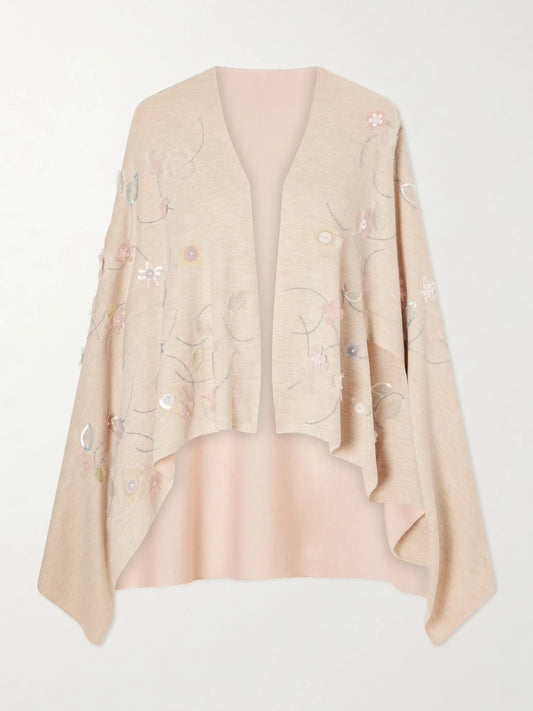 Shirene Embellished Embroidered Cashmere-blend Cape