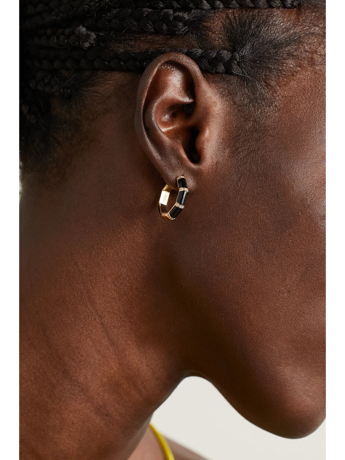 Image of Earrings. Product name - Bamboo 18-karat Gold, Onyx And Diamond Hoop Earrings in Multi colour by brand - L'Atelier Nawbar