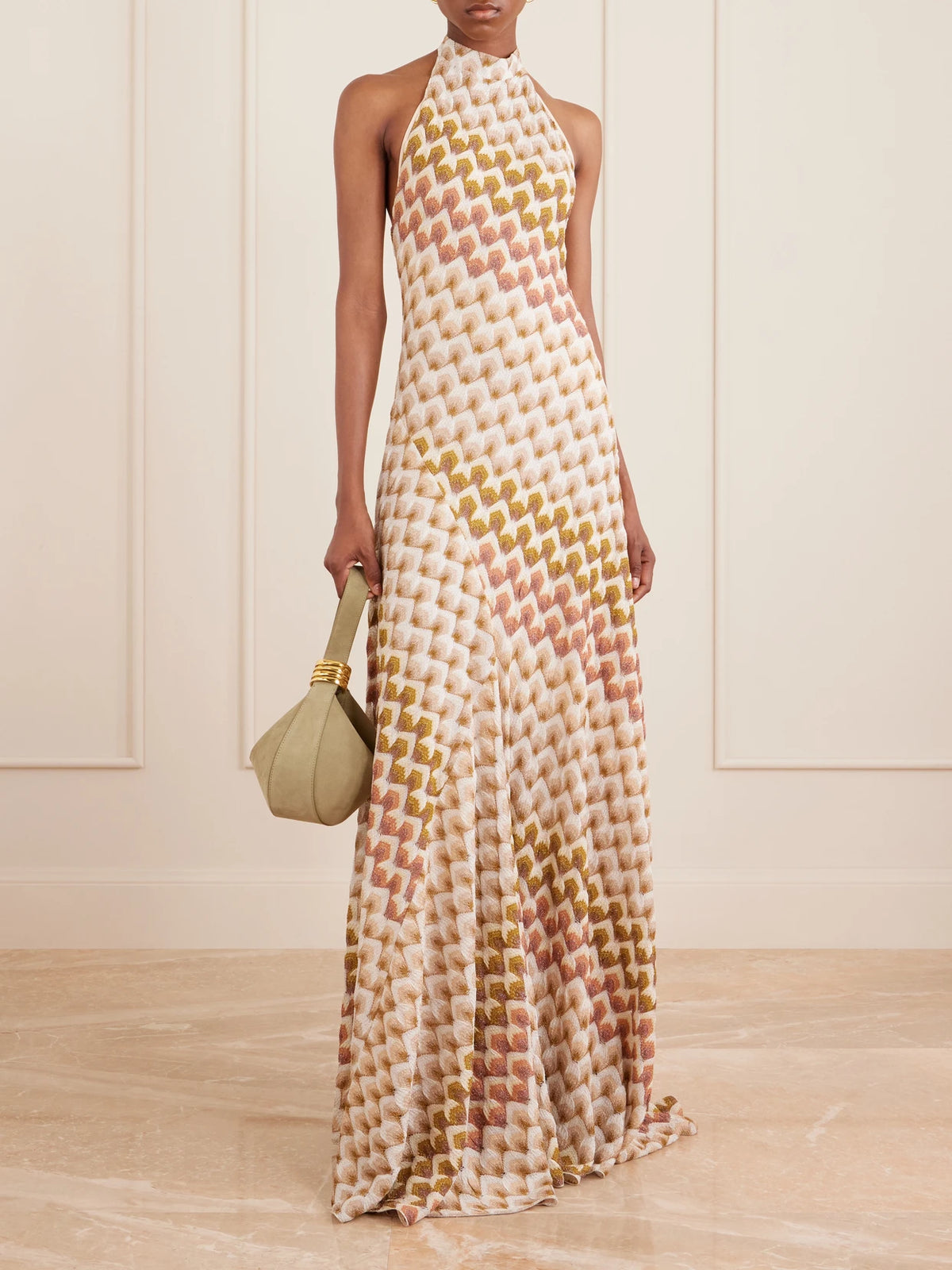 Image of Dresses. Product name - Striped Metallic Crochet-knit Halterneck Maxi Dress in Multi colour by brand - Missoni