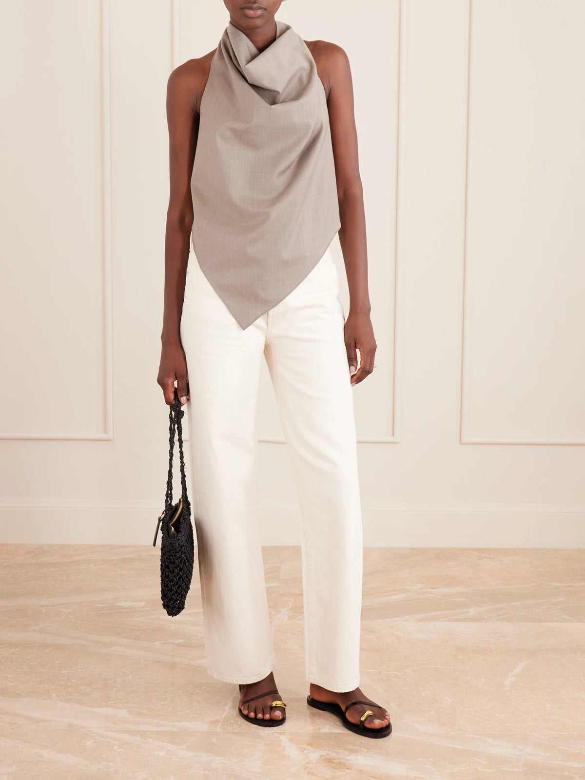 Image of Jeans. Product name - The Dodger Skimp Mid-rise Straight-leg Jeans in Cream colour by brand - Mother