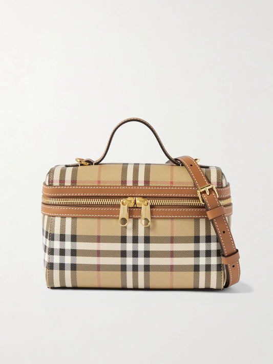 Leather-trimmed Checked Vanity Bag