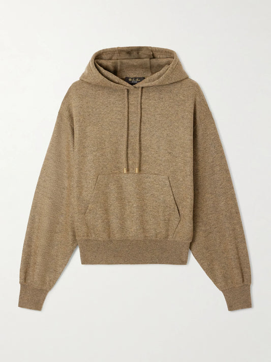 Image of a model wearing Outerwear. Product name - Rio Bodro Cashmere-blend Hoodie in Brown colour by brand - Loro Piana