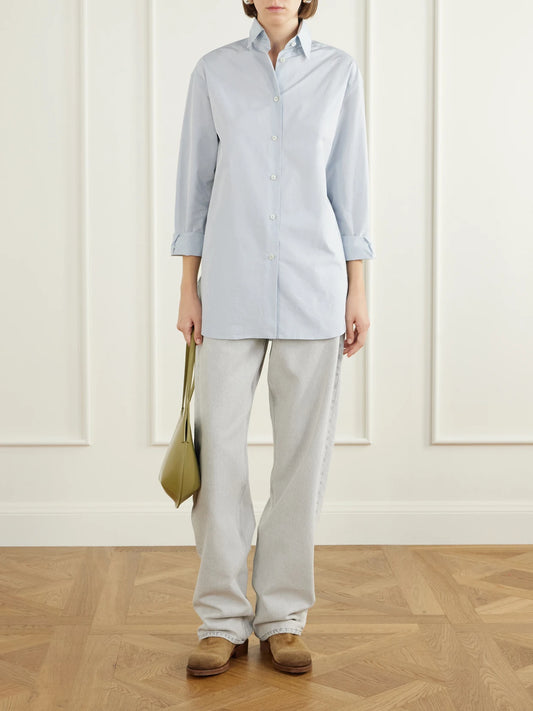 Image of Jeans. Product name - High-waist Wide-leg Jeans in Light denim colour by brand - Jil Sander